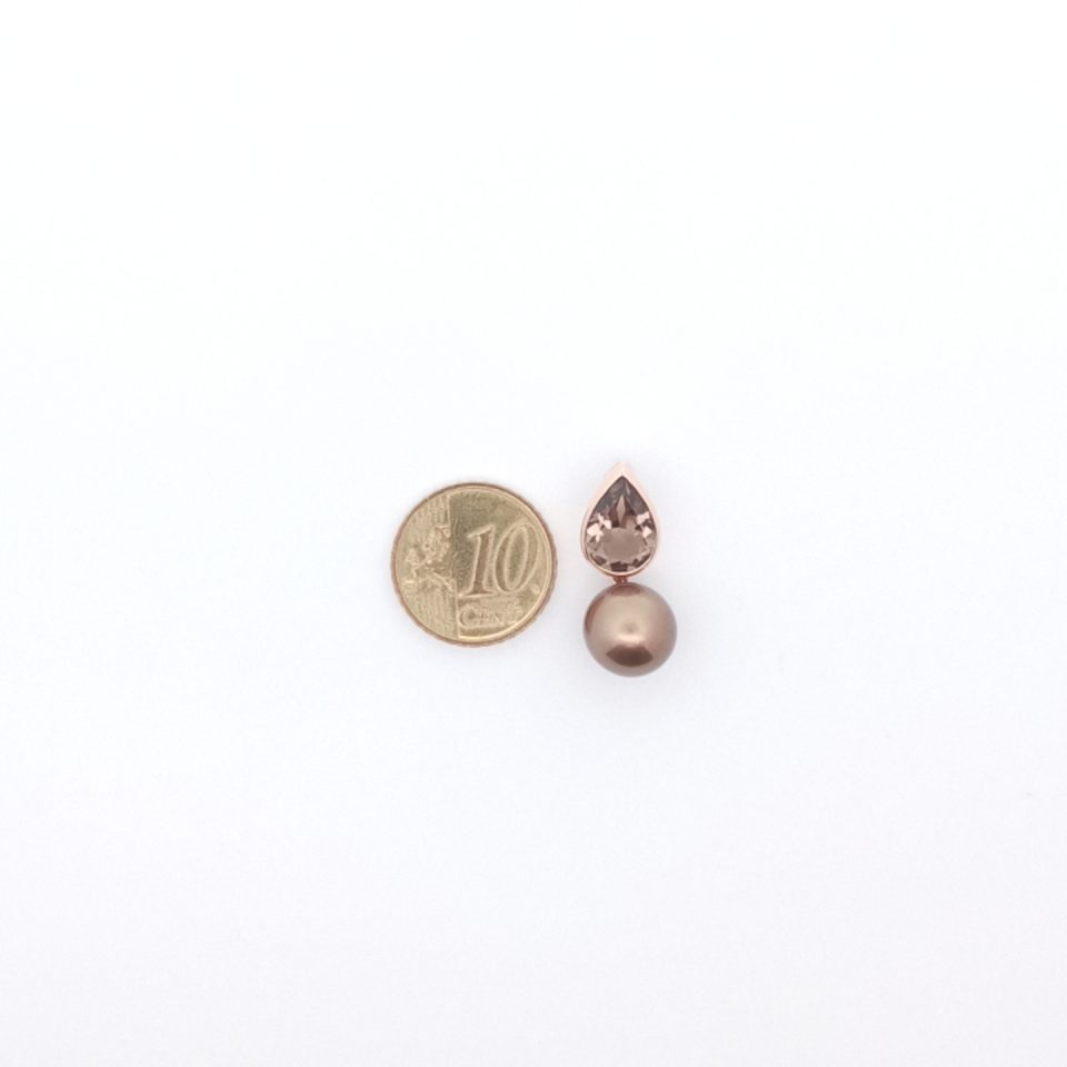 Rotgold Anhänger mit Tahiti Perle und Rauchquarz