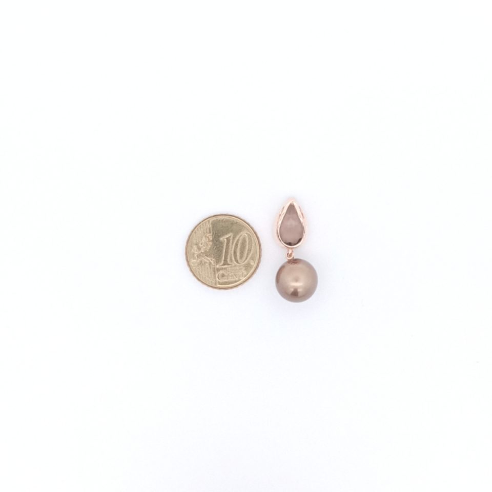 Rotgold Anhänger mit Tahiti Perle und Rauchquarz