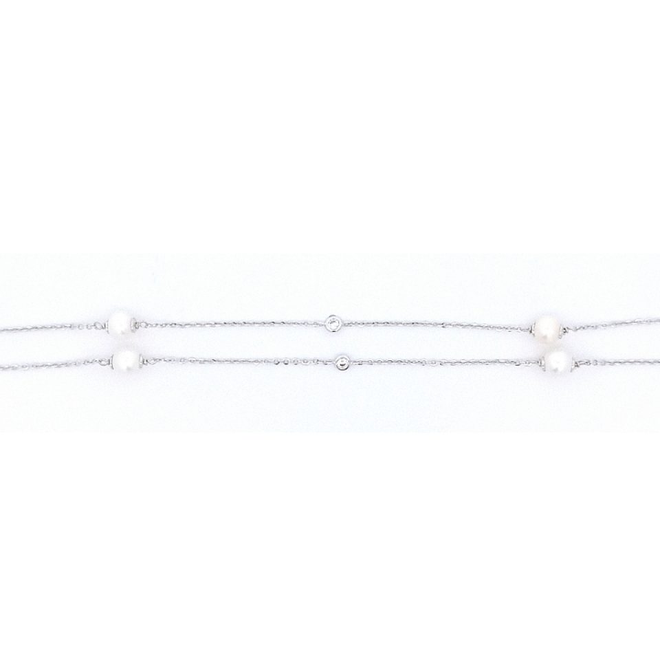 Weißgoldenes Collier mit Süßwasserperlen und Zirkonia